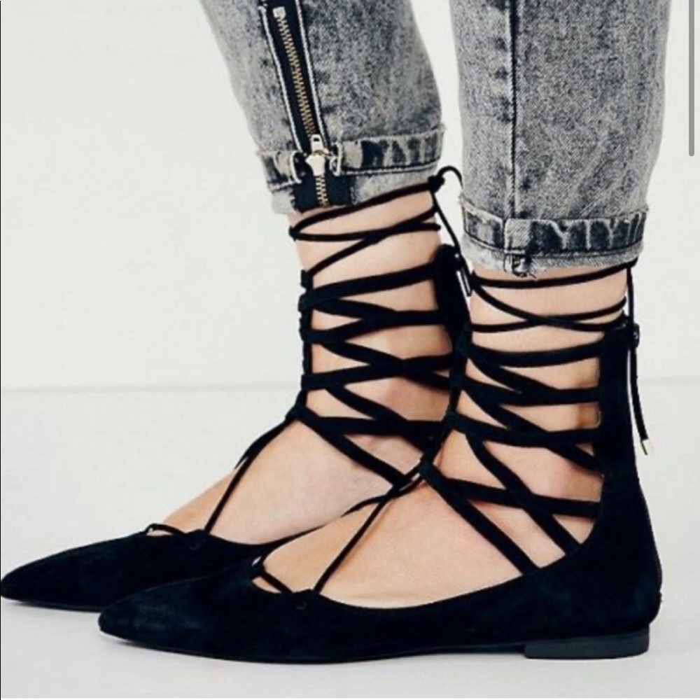 Jeffrey Campbell Atrium Lace Up Flats Black Suede
